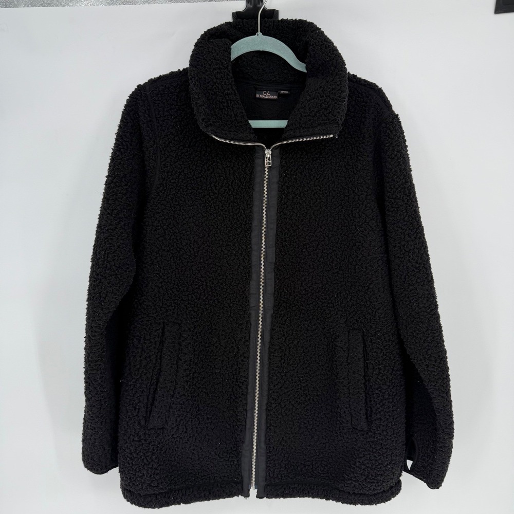 CZ By Nina Leonard Black Sherpa Fleece Zip Up Jacket Women QVC